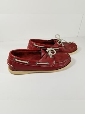 LL Bean Boat Shoes Women's Size 7 Red Leather Two Eye Deck Loafers
